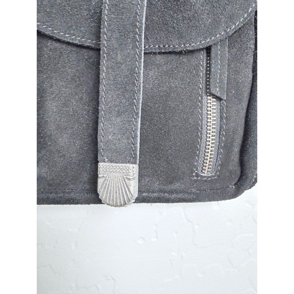 NEW Free People Black Cow Suede Cornell Crossbody Bag Western Boho Shell Detail - Picture 3 of 12